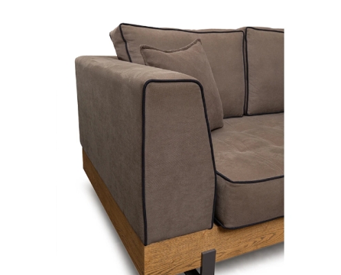 CALIFORNIA goniakos-kanapes-epiplo-livin.gr 1 γωνιακος καναπες με ξύλο και αλεκιαστο ύφασμα χρώματος λαδί με μαυρο φυτίλι και καπιτονε στο ύφασμα