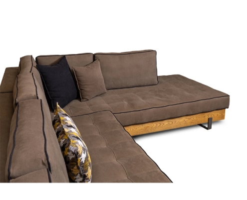 CALIFORNIA goniakos-kanapes-epiplo-livin.gr 3 γωνιακος καναπες με ξύλο και αλεκιαστο ύφασμα χρώματος λαδί με μαυρο φυτίλι και καπιτονε στο ύφασμα