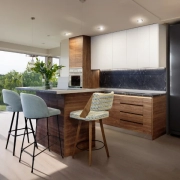 angona κουζίνα με gola γκρί πάγκο πλατη με νησιδα island λευκο επάνω καφέ κάτω epiplo-livin.gr led φωτισμο διπλο γκολα