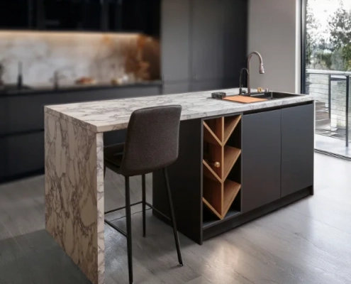 Palma πασο νησίδα κουζίνας με νηπτήρα island epiplo-livin.gr παγκος μαρμαρο λευκο με γκρι νερά 1